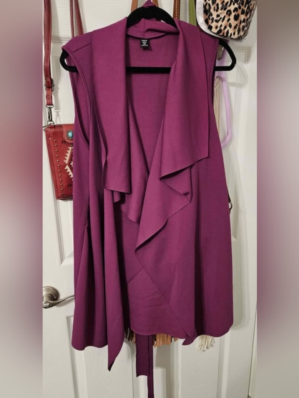 Shein Sleeveless Draped Open Front Vest With Tie - Fuschia